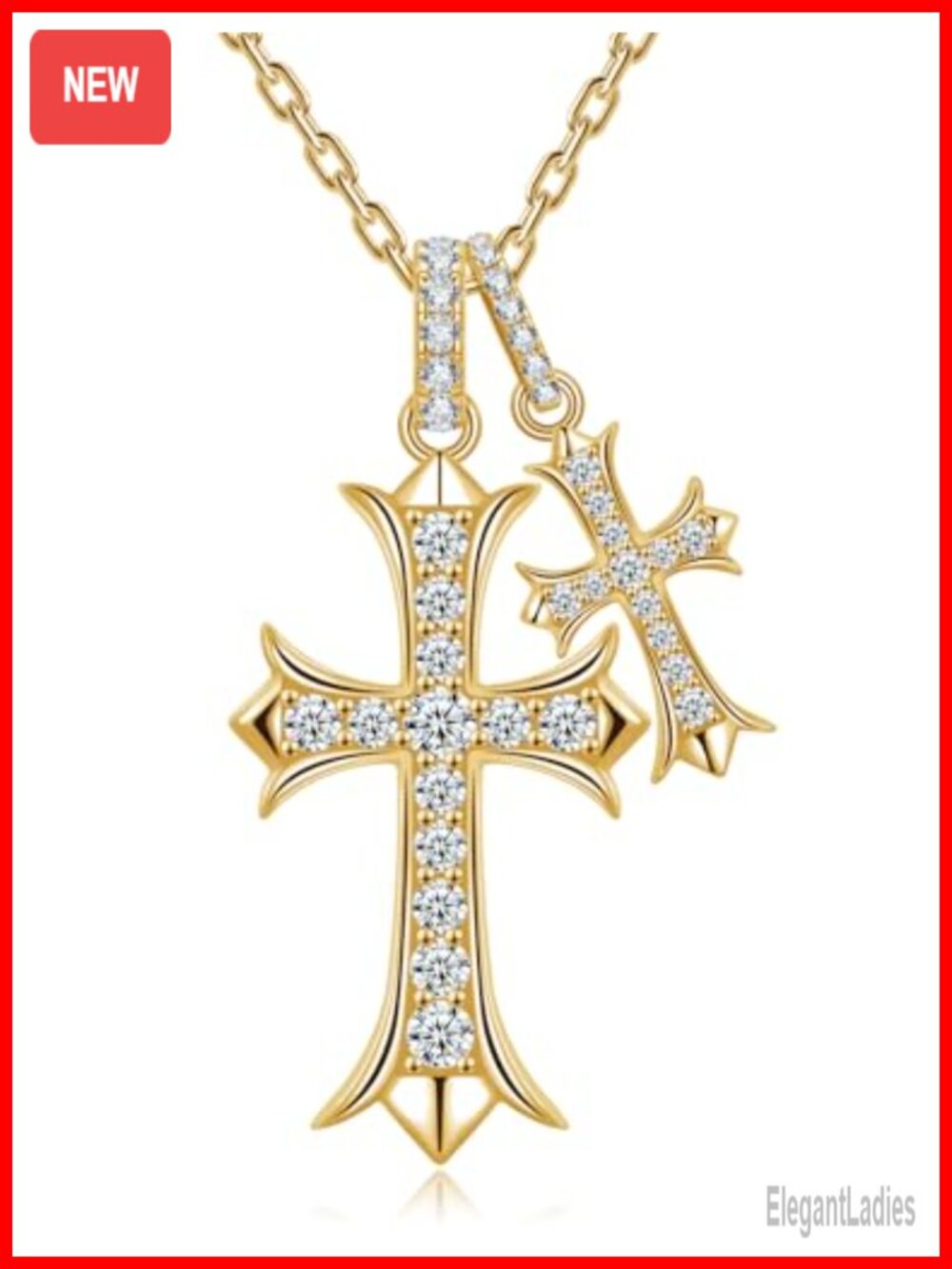 Moissanite Double Cross Necklace Sterling Silver Pendant